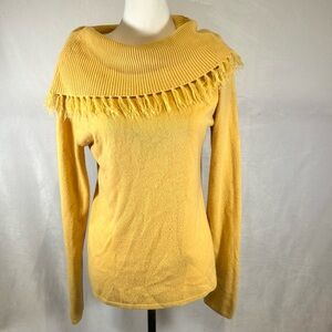 Christopher & Banks light mustard yellow fringe cowl neck sweater size large